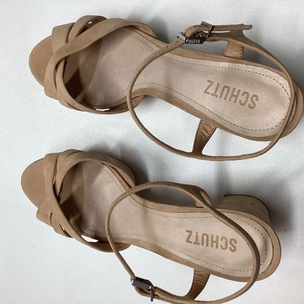 Schutz Keefa Nubuck Platform Ankle Strap Block Heel Sandals Size‎ 11